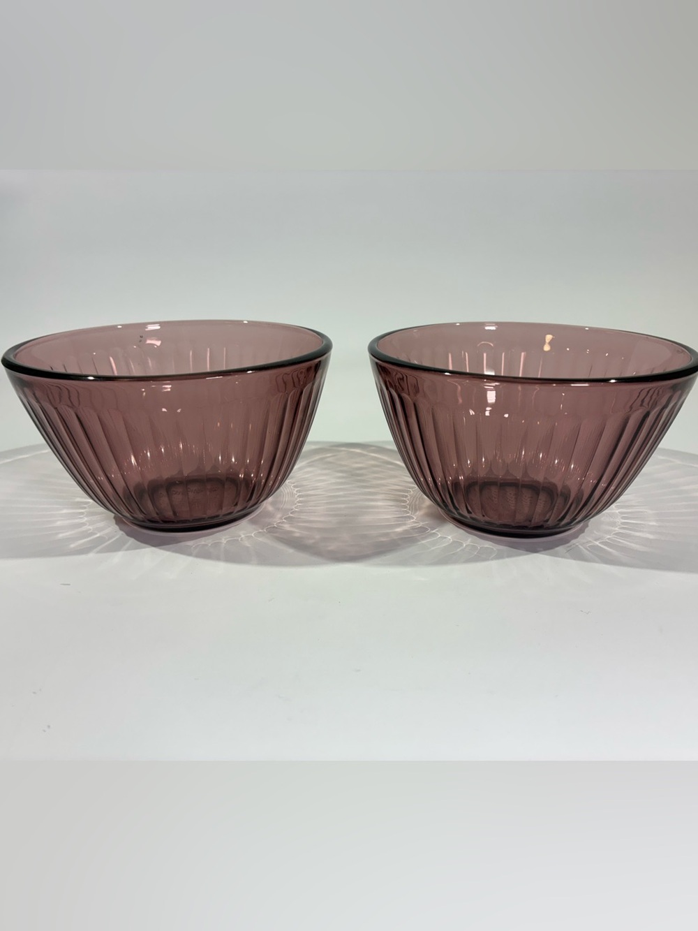 Vintage Pyrex 7401-S Cranberry Amethyst Ribbed 3 Cup Bowls Set of 2